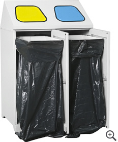 Pojemnik do segregacji odpadów 2-komorowy, 2 uchwyty na worki
