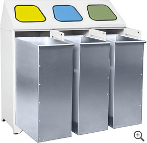 Pojemnik do segregacji odpadów 3-komorowy, 3 kosze metalowe