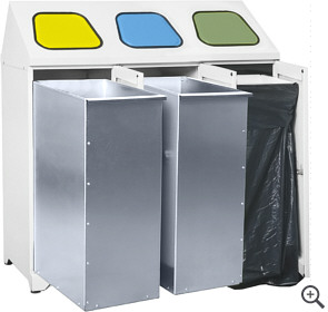 Pojemnik do segregacji odpadów 3-komorowy, 1 uchwyt na worek, 2 kosze